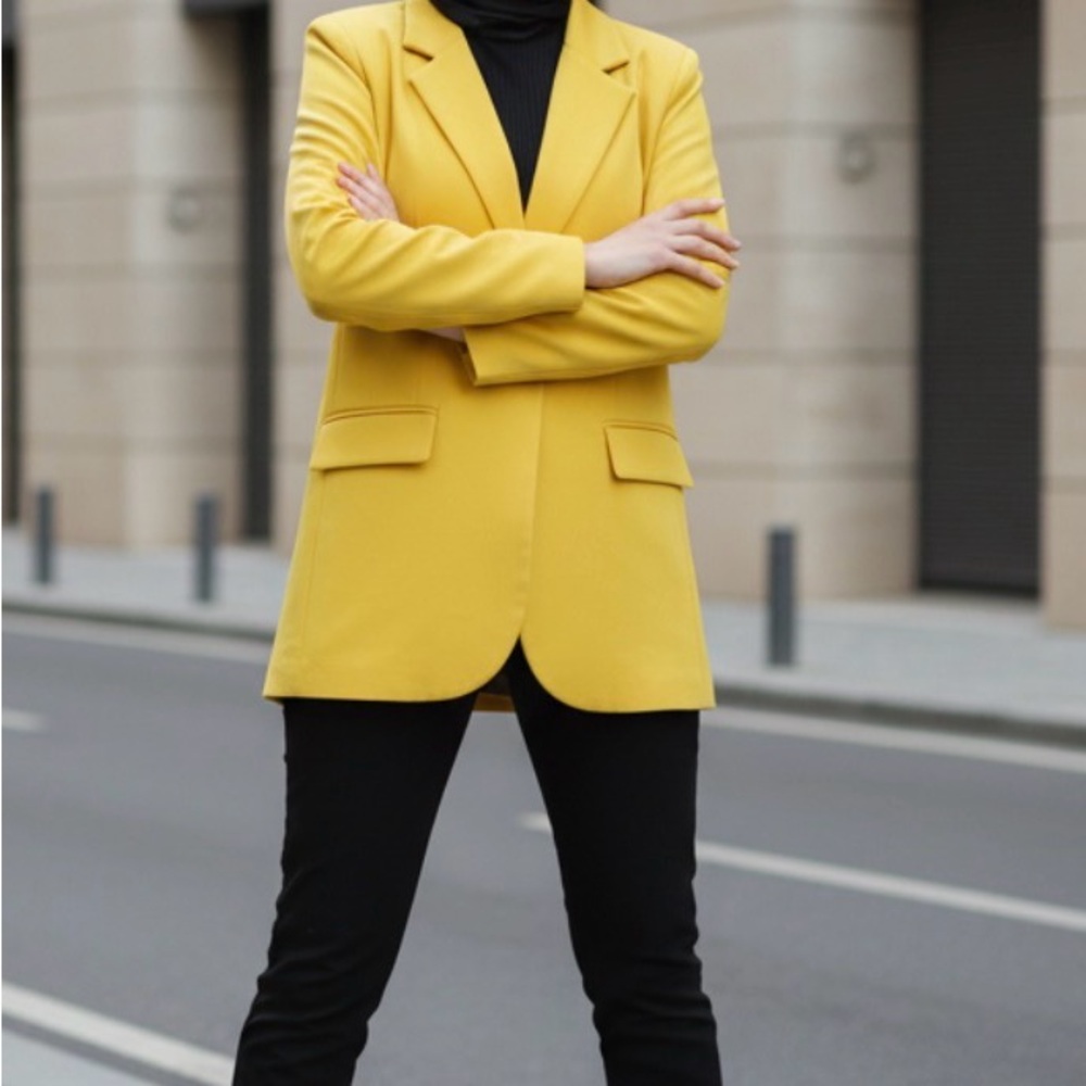 Banana Republic Long Wool Sculpt Blazer Yellow Size 8 NWT - Picture 4 of 13